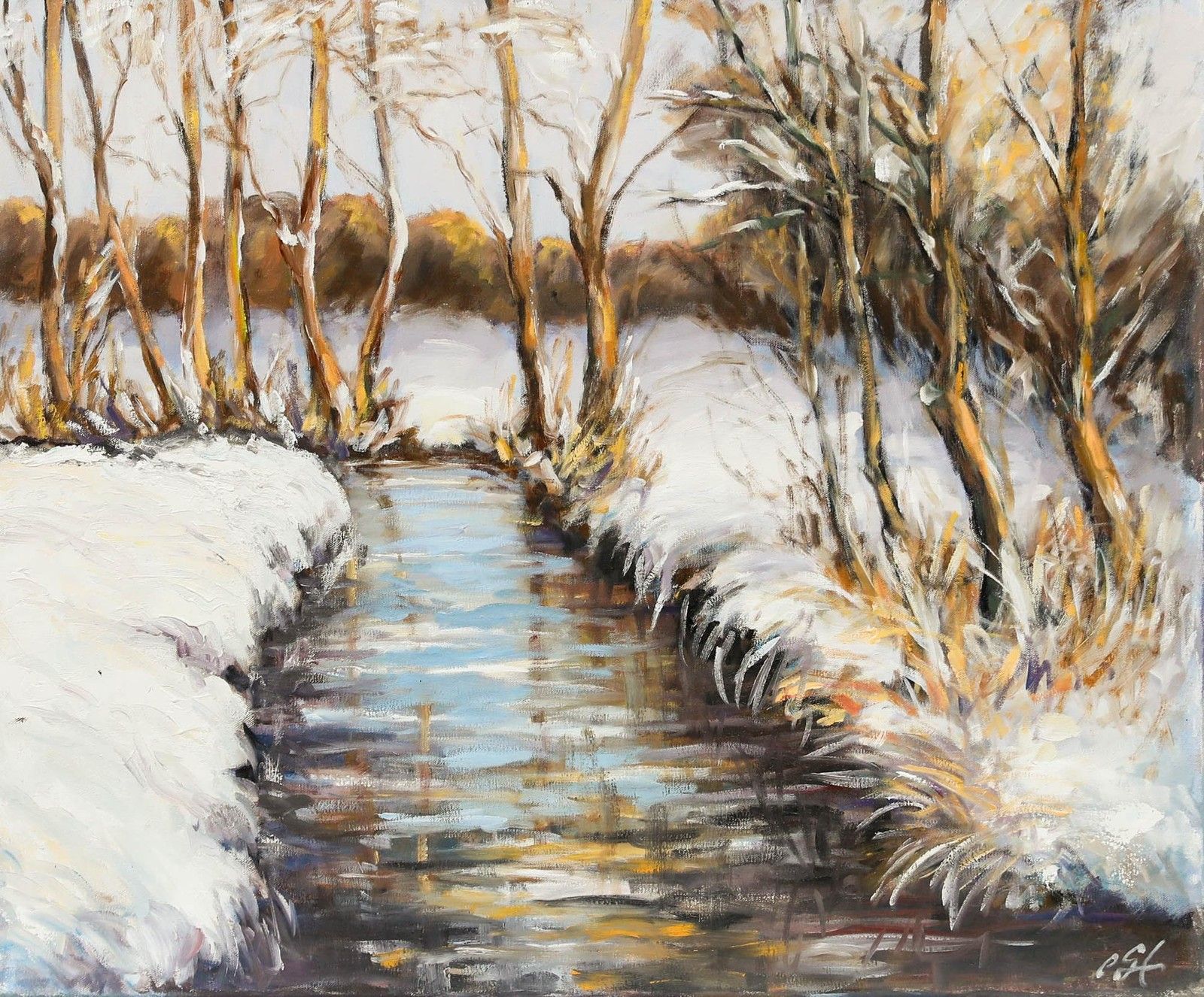 Erwin Steinhauser (1939 2023) 20th Century Acrylic, Stream In The Snow photo furniture