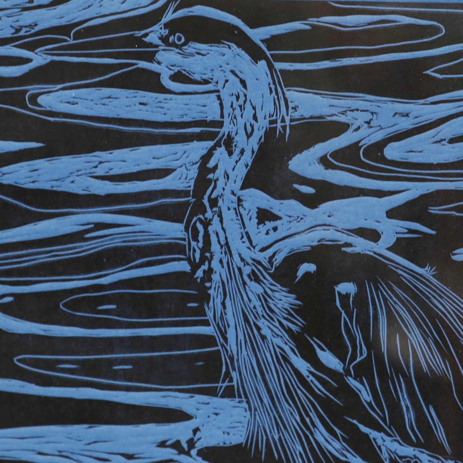 J. R. Mackay Framed Contemporary Wood Engraving, Richmond Heron photo Art