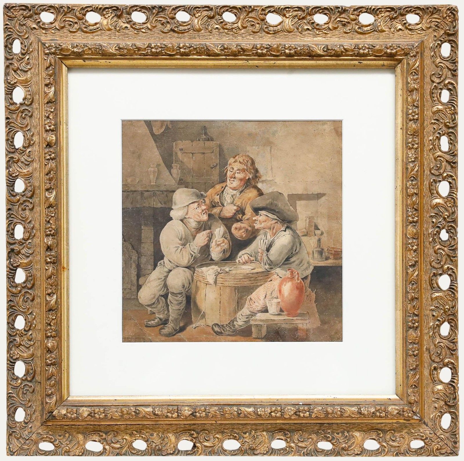 Framed Late 19th Century Watercolour A Game Of Cards