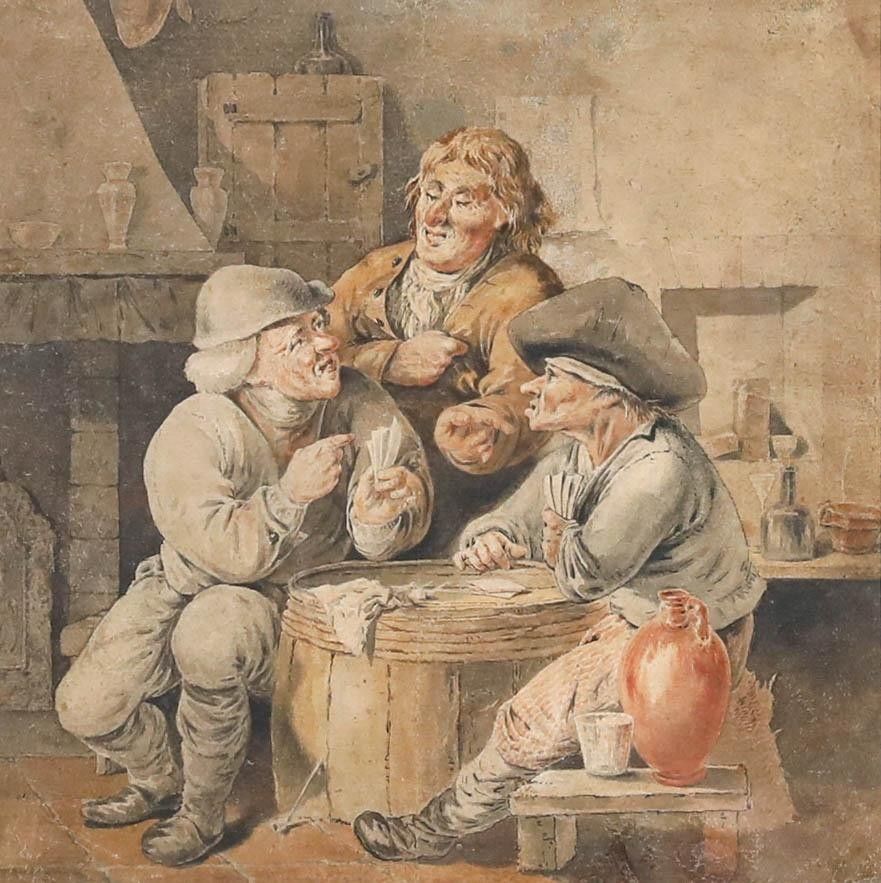 Framed Late 19th Century Watercolour A Game Of Cards photo furniture