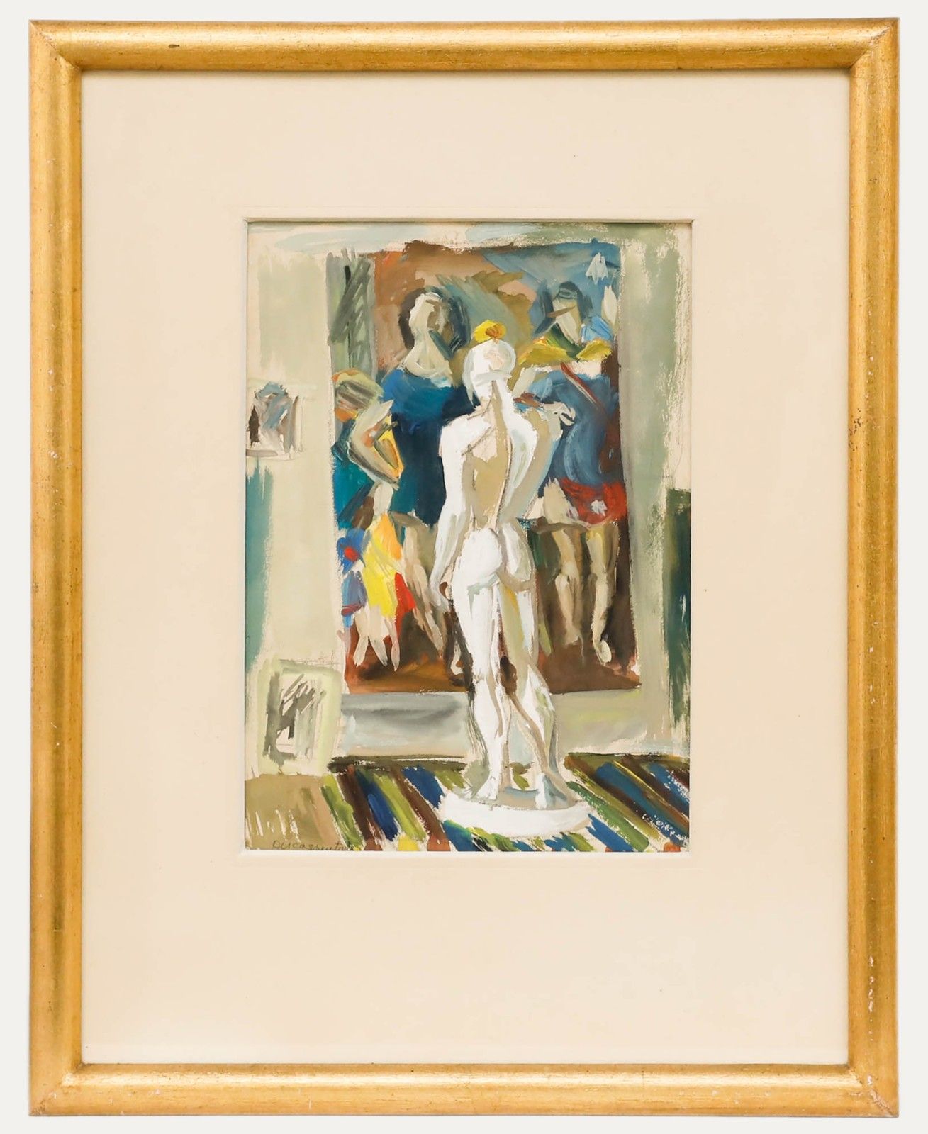 Sylviane Descarpentries (1925 2016) Contemporary Gouache, Study Of A Statue