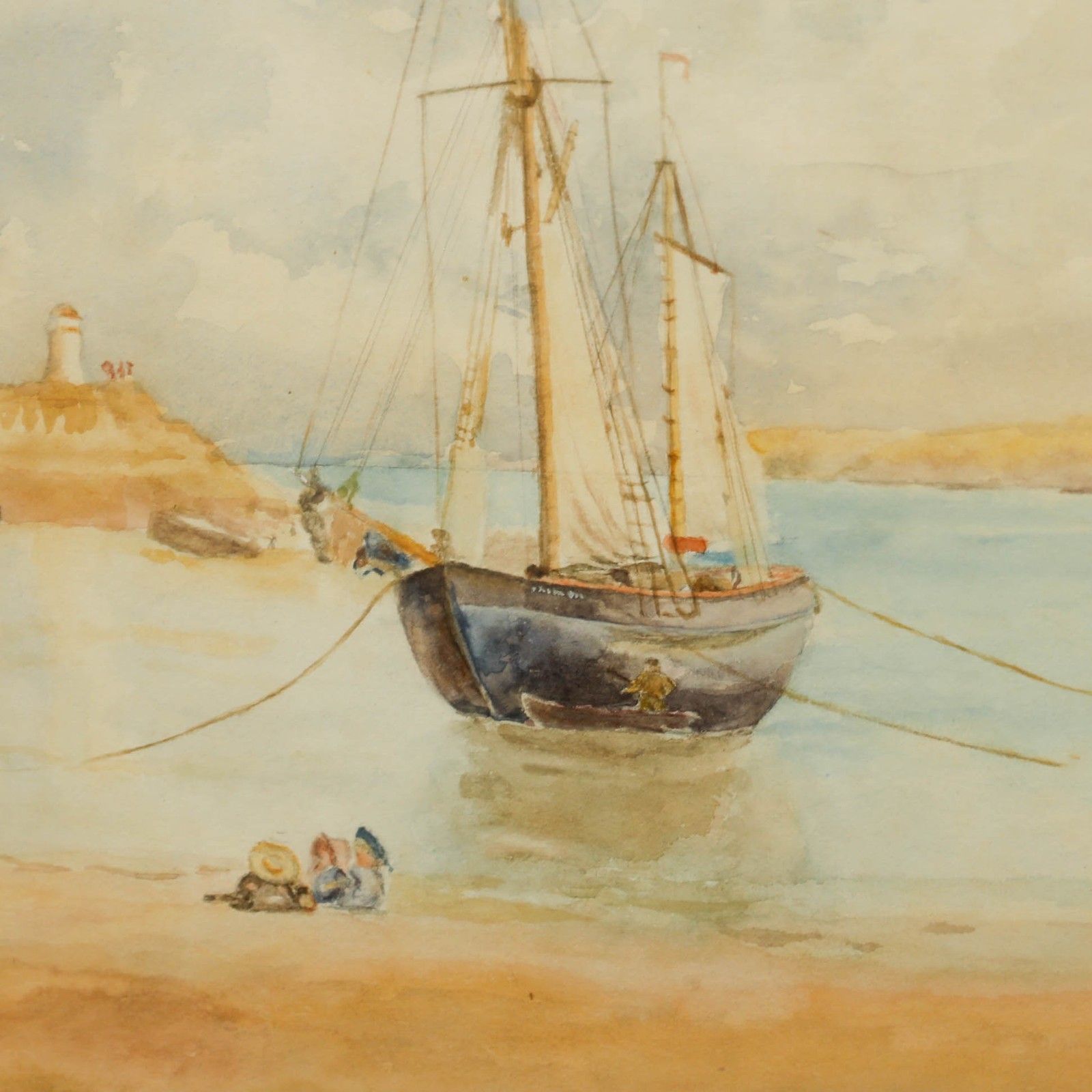 Early 20th Century Watercolour Waiting For Fishing Boats photo Art