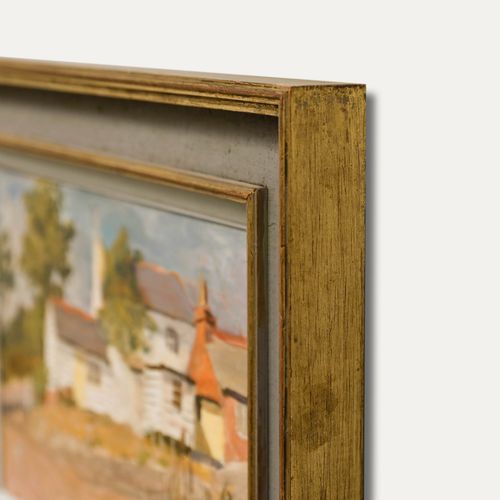 Alan Stenhouse Gourley (1909 1991) Oil, Clapboard House With The Yellow Door photo vinterior
