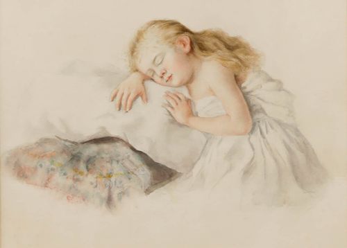 French School 19th Century Watercolour Sweet Dreams photo furniture