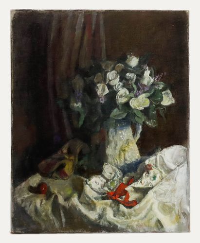 George Weissbort (1928 2013) 20th Century Oil, A Jug Of White Roses photo furniture
