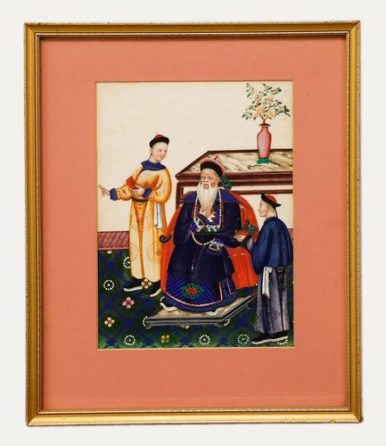 Chinese School 19th Century Gouache Serving Elders