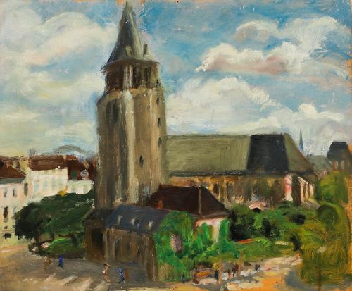 Cecile Hertz Eyrolles (1875 1974) 20th Century Oil, View Of The Church