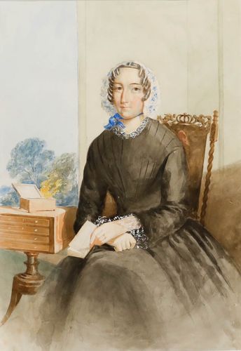 19th Century Watercolour Portrait Of Mrs Dalgairns photo for sale