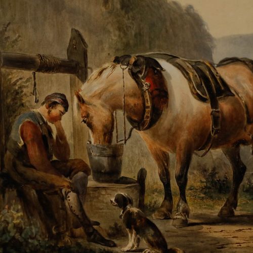 Pieter Frederick Van Os (1808 1892) 20th Century Oil, A Horse Watering photo Art