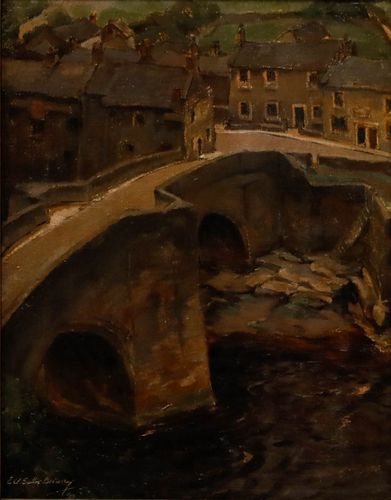 Ernest Alfred Sallis Benney (1894 1966) 1930 Oil, Barnard Castle Bridge photo furniture
