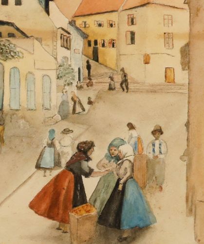 Early 20th Century Watercolour Continental Street photo furniture