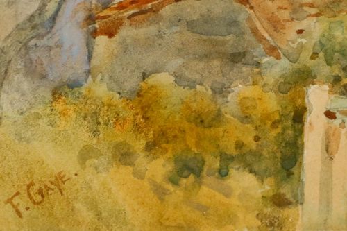 F. Gaye Framed Early 20th Century Watercolour, Coastal View With Aloe Vera photo vinterior