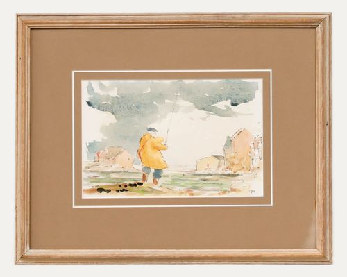 Roland Batchelor (1889 1990) Framed Watercolour, Fisherman In His Yellow Mac