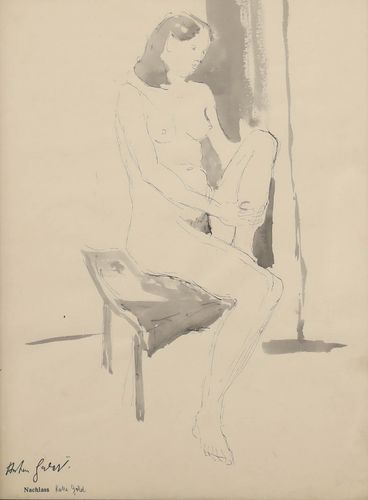 Anton Gold (1914 1970) Mid 20th Century Watercolour, Seated Nude photo furniture