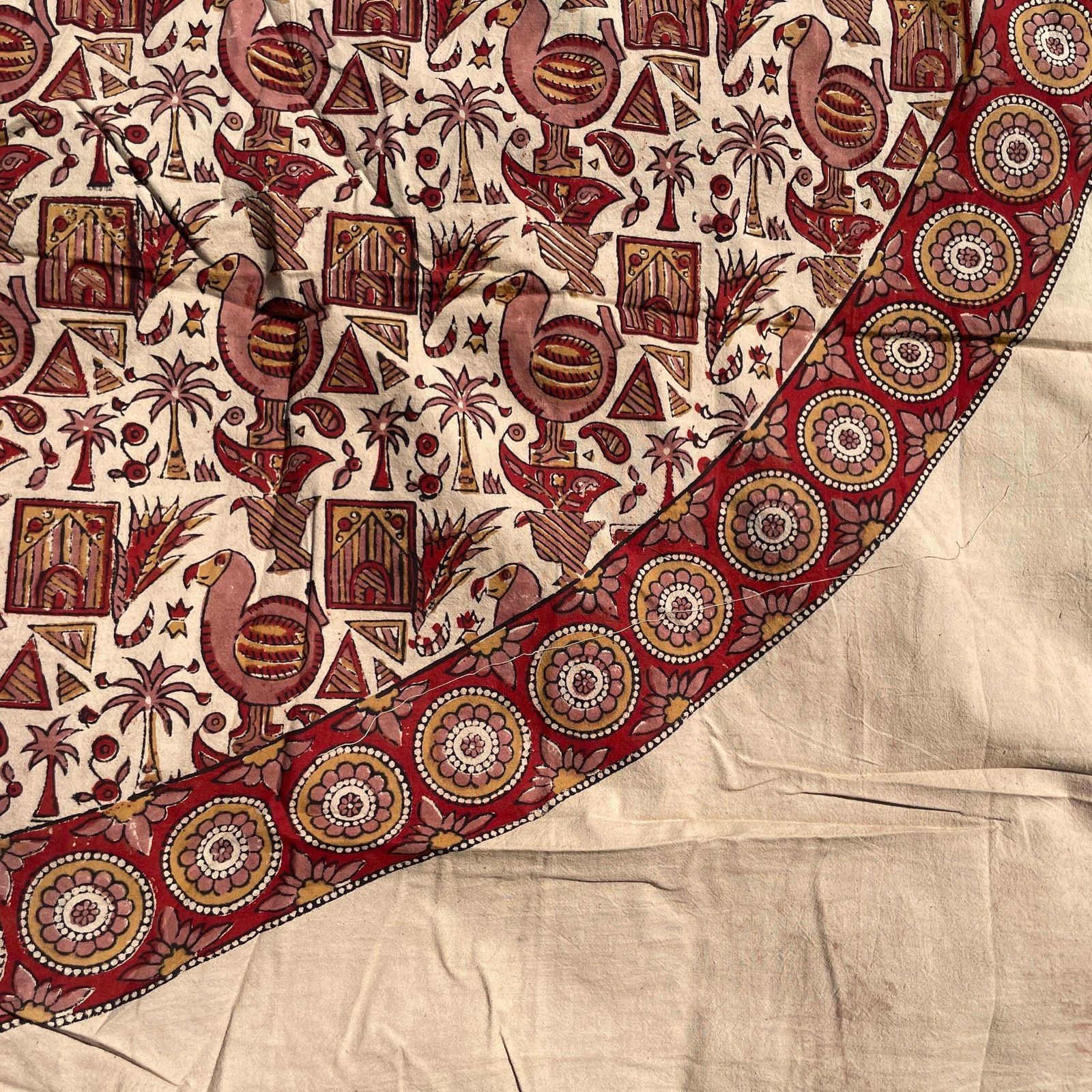 photo furniture Hand Printed Indian Fabric 167x163cm Dodo Bird Pattern Block Pink Red Tapestry Cotton Handmade Craft Round Making Traditional Cloth India