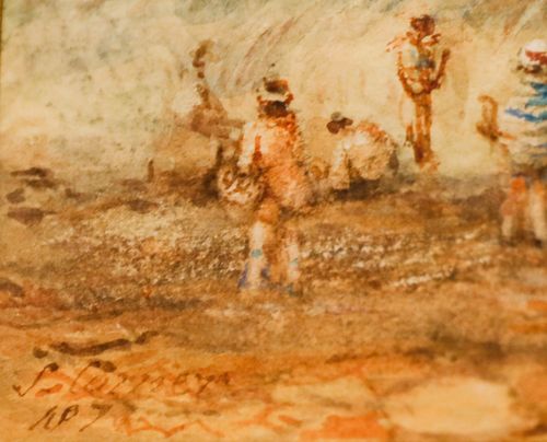 S. Corner Late 19th Century Watercolour, Coastal Landscape With Nymphs Bathing photo vinterior