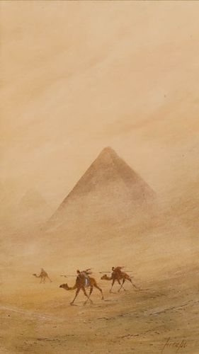 Framed Late 19th Century Watercolour Camel Riders Near Giza photo furniture