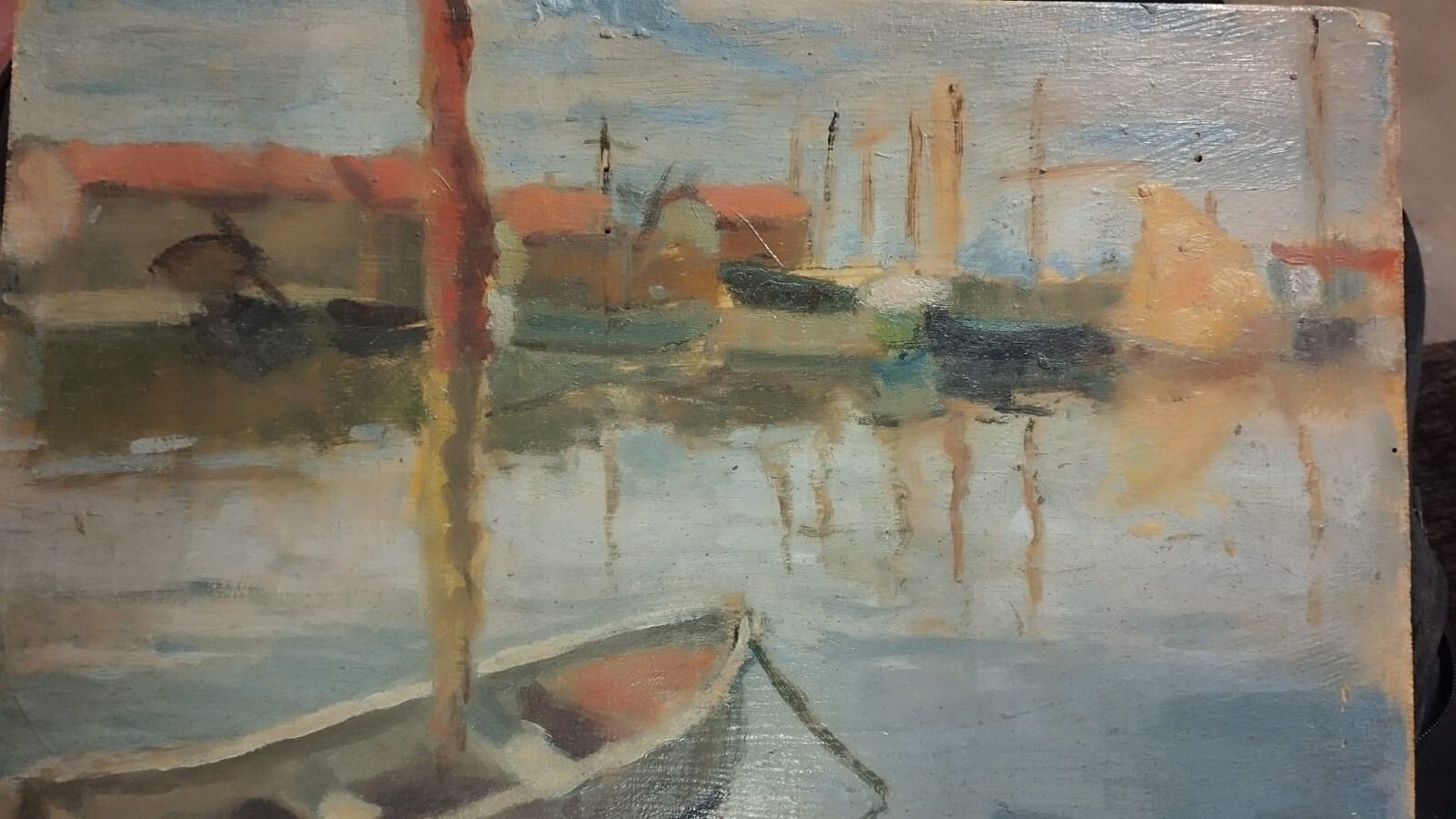 Oil Painting Sea Table Signed Early 1900s photo vinterior