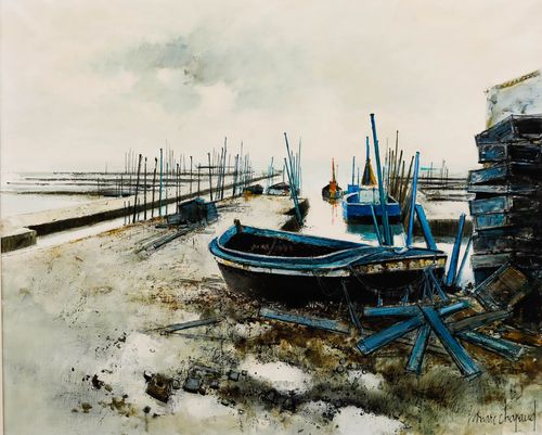 Marc Chapaud (B.1941)  French School 20th Century Oil, Vendée, Parcs à Huîtres photo furniture
