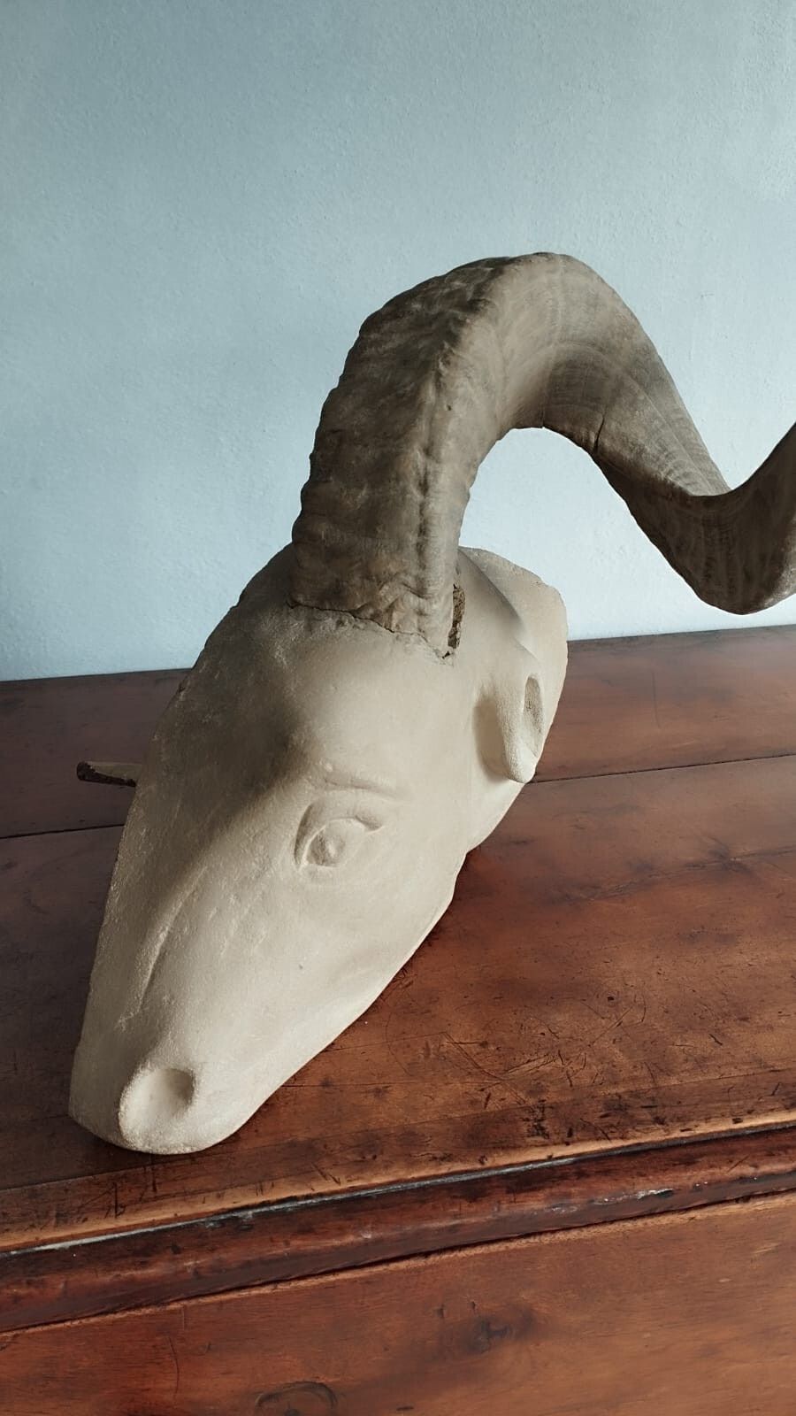 174.0 Sculpture In Stone Serena Carved Depicting Ram's Head photo