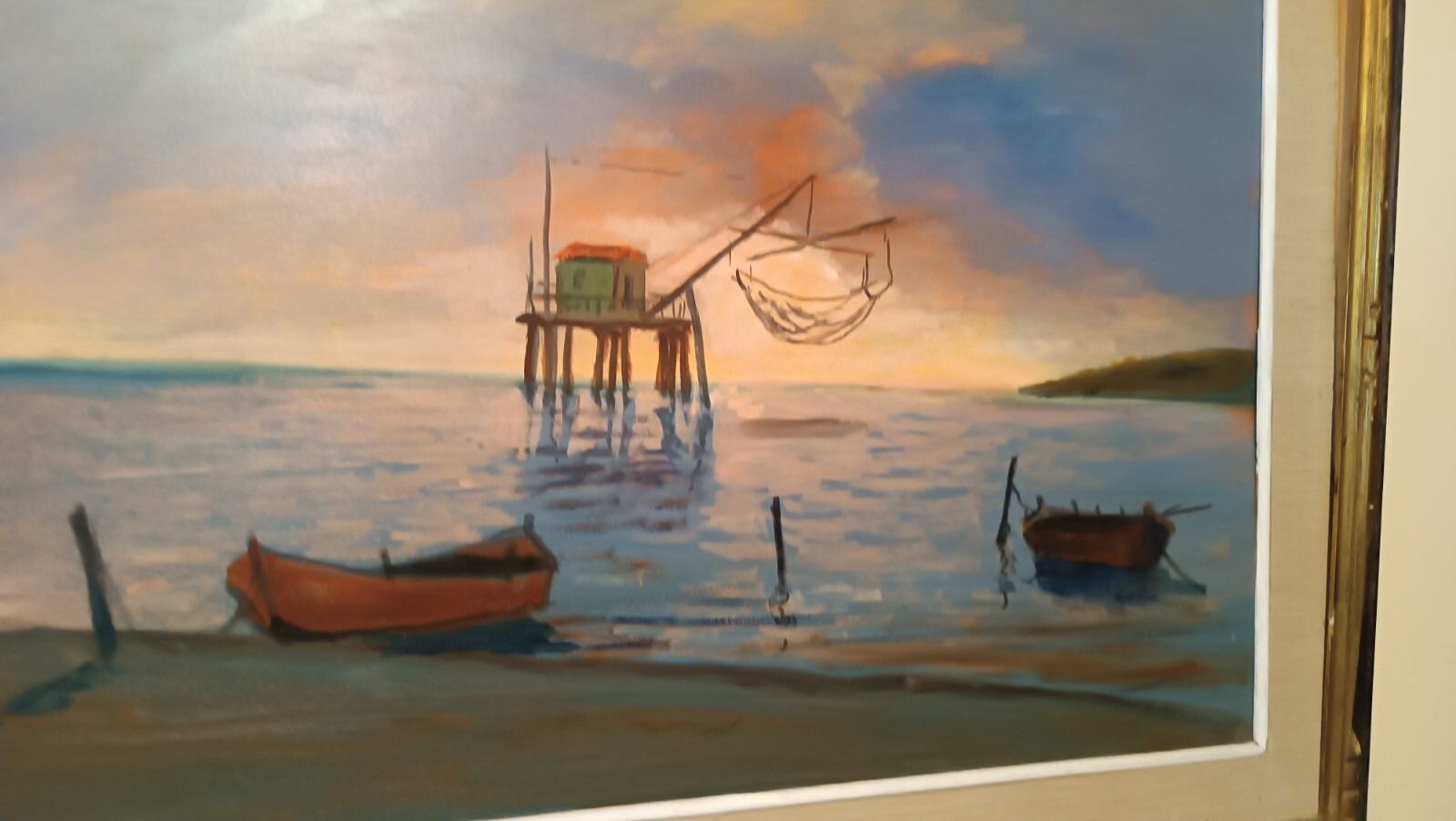 Oil Painting On Canvas 1970s Mouth Of The Arno Pisa photo Art