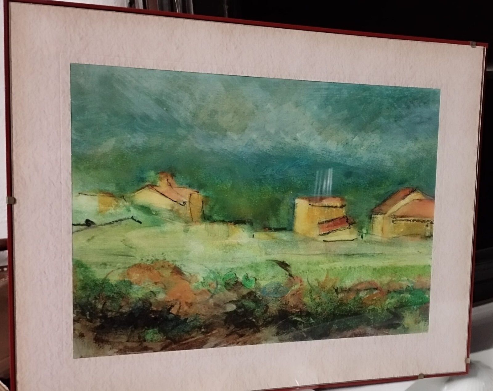Painting Drawing Mixed Technique Vinicio Olivieri Landscape Tuscan Farmhouses