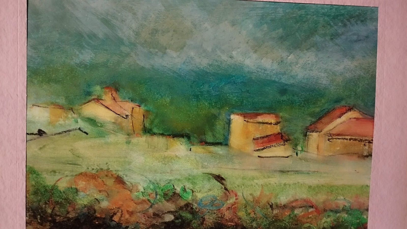 Painting Drawing Mixed Technique Vinicio Olivieri Landscape Tuscan Farmhouses photo vintage
