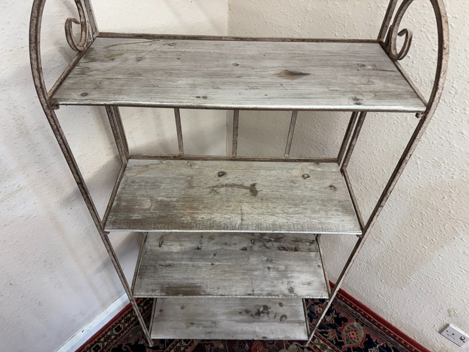 French Metal And Wood Folding Four Shelf Stand photo vintage