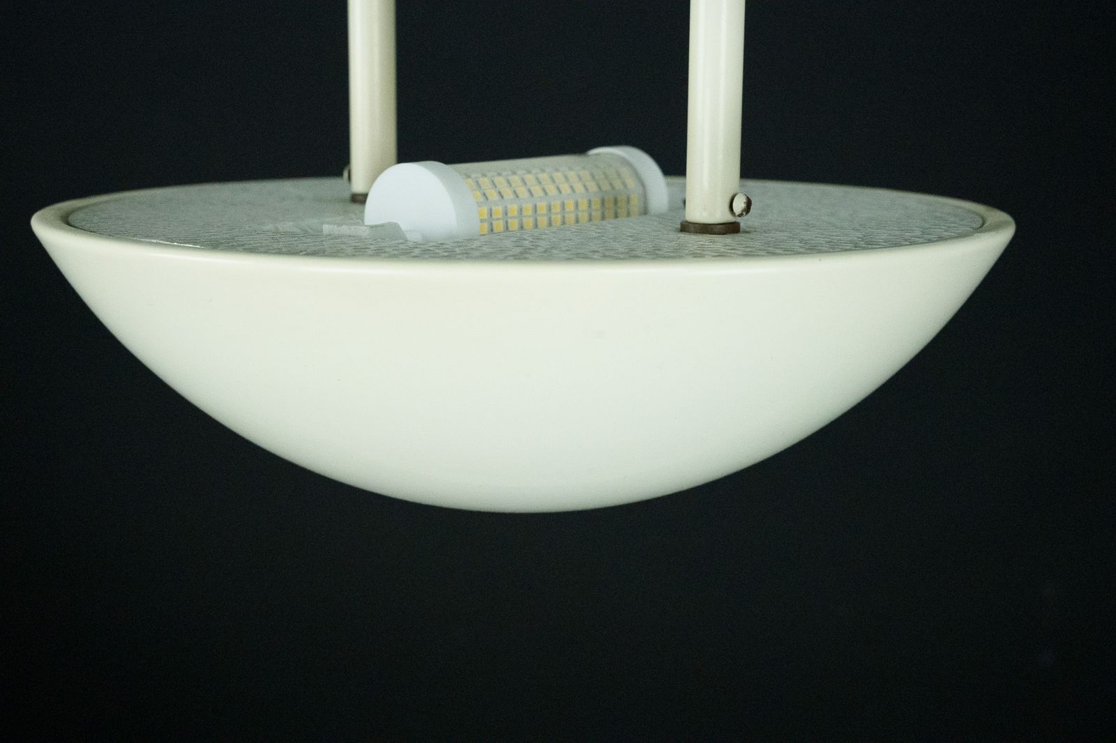 Vintage 1990s White Pendant Lamp With Glass Top Shade. Italy photo Lighting