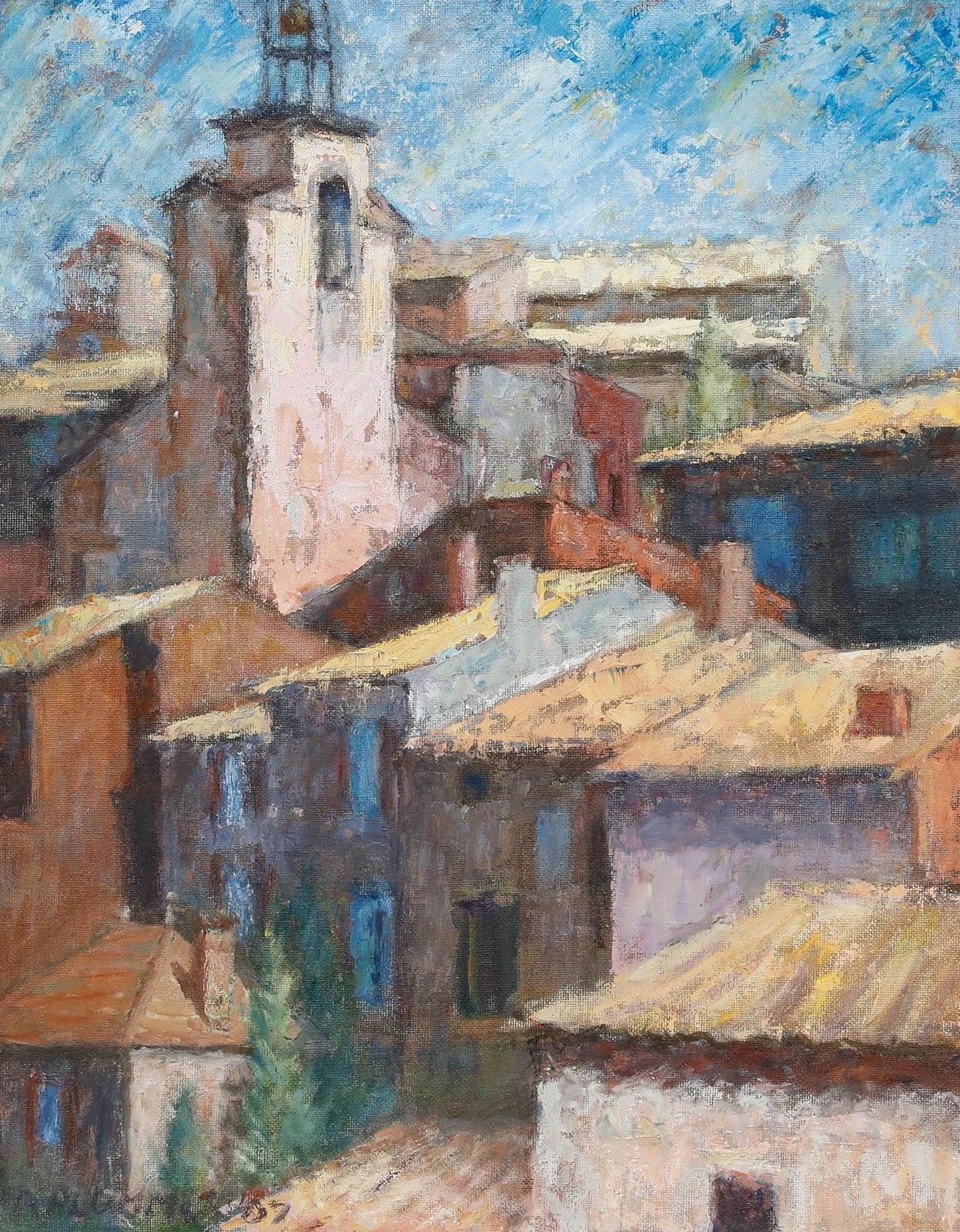 Pauline Plummer (B.1933) 2007 Oil, Rooftops In The Sun photo furniture