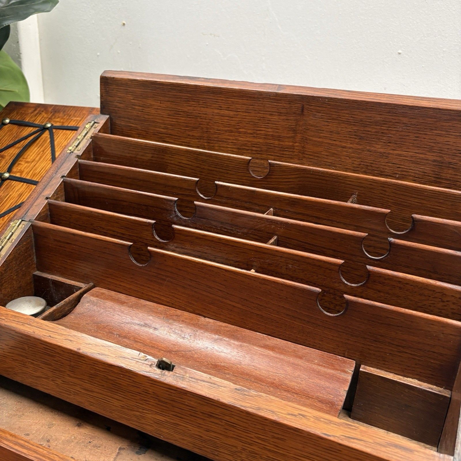 Compact Victorian Oak Stationery Letter Writing Box Organiser photo vinterior