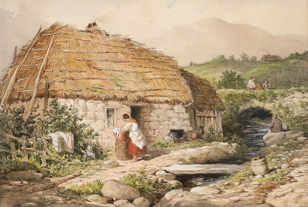 Henry Edrington Hobson (1820 1881) Fine 1859 Watercolour, The Crofters Cottage photo furniture
