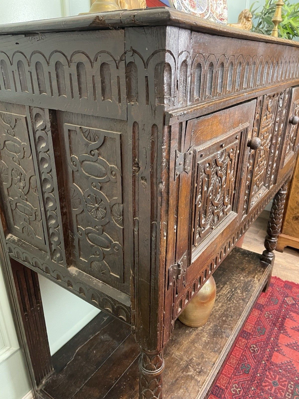 Stunning Antique 17th Century Highly Carved Oak Livery Cupboard, Buffet photo for sale