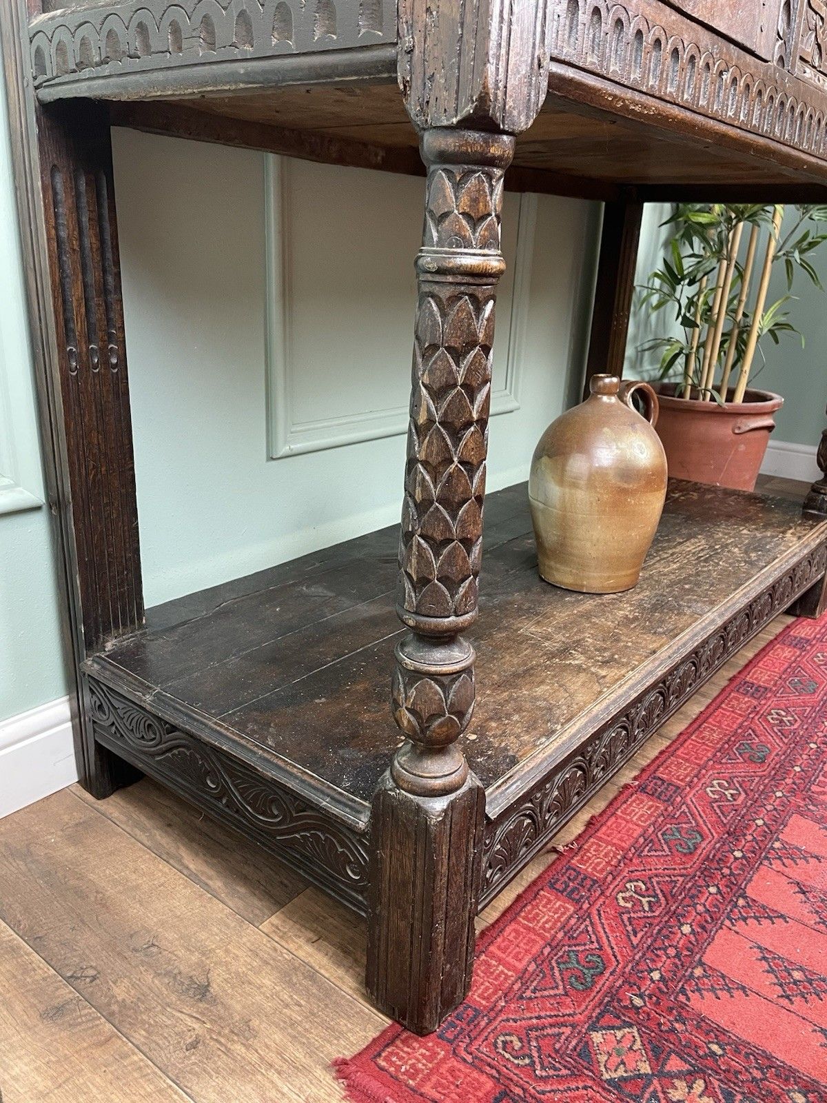 Stunning Antique 17th Century Highly Carved Oak Livery Cupboard, Buffet photo Furniture