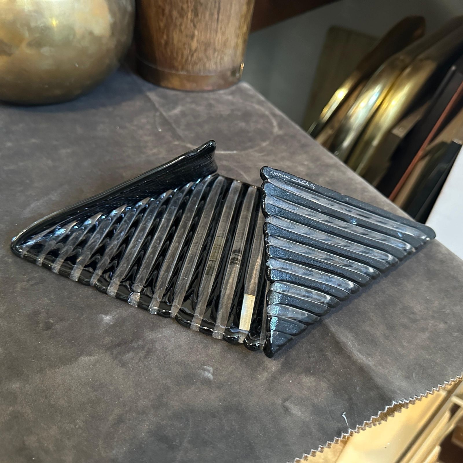 1984s Modernist Black Murano Glass Vide Poche By Venini photo for sale