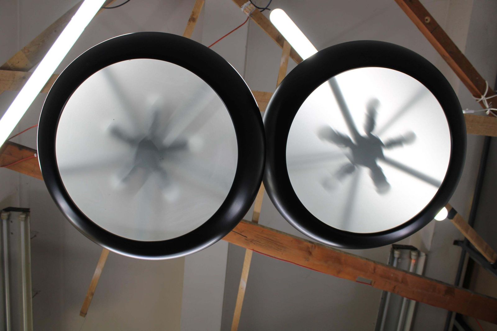 Pair Of Large Bauhaus "Ufo" Pendant Lights By Josef Hurka For Napako, 1940s photo Lighting