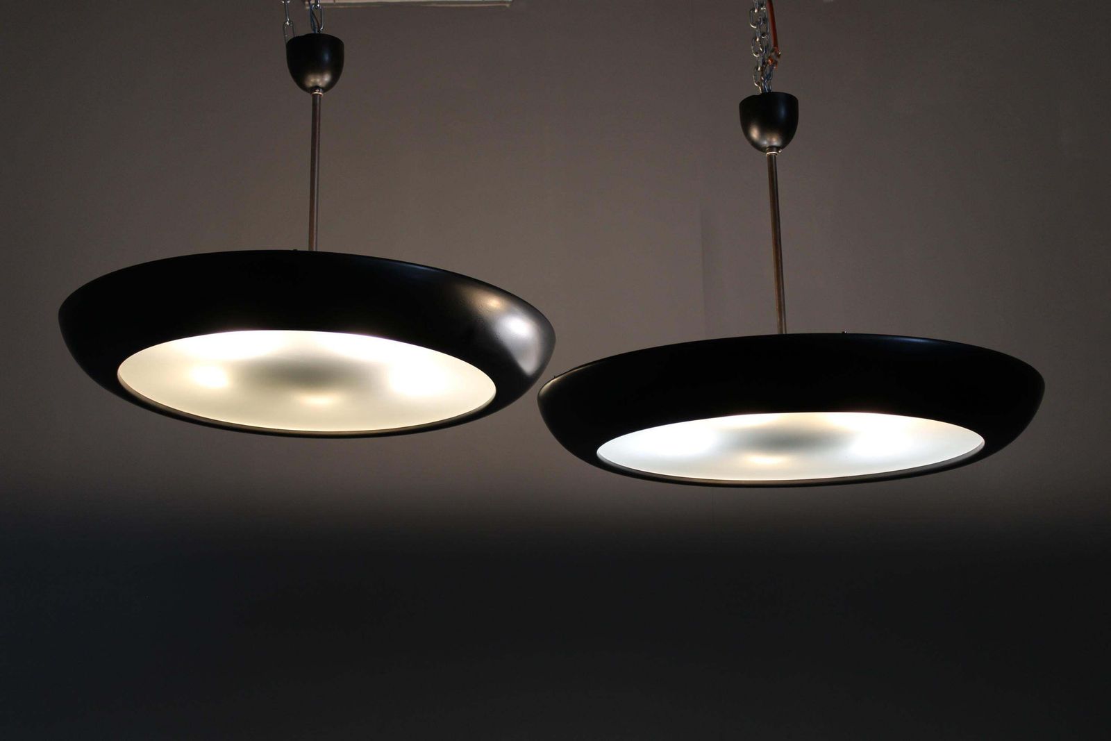 Pair Of Large Bauhaus "Ufo" Pendant Lights By Josef Hurka For Napako, 1940s photo buy
