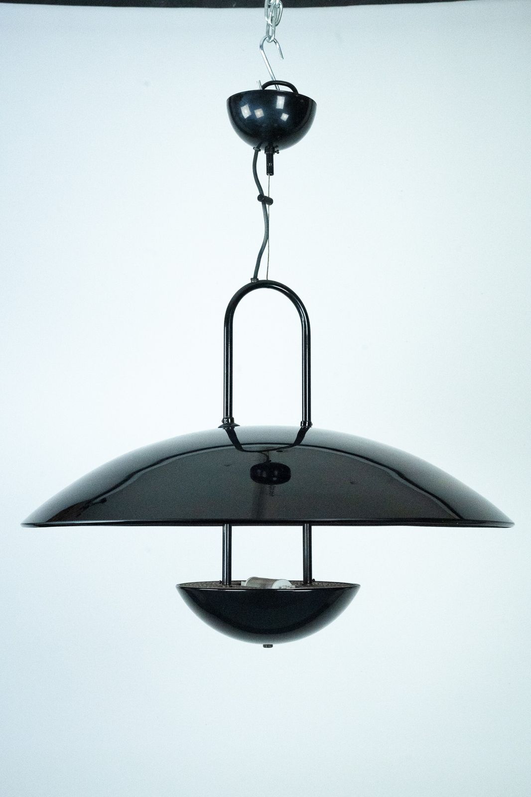 Vintage 1990s Black Pendant Lamp With Glass Top Shade. Italy photo 1300.0