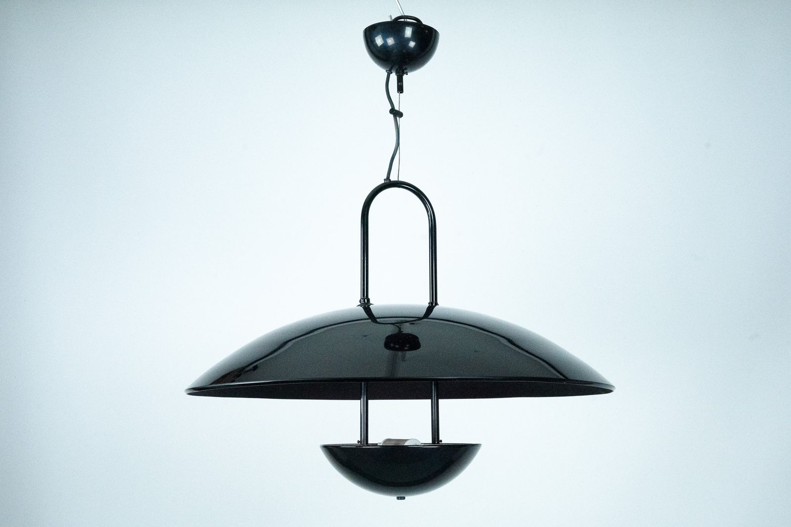 photo furniture Vintage 1990s Black Pendant Lamp With Glass Top Shade. Italy