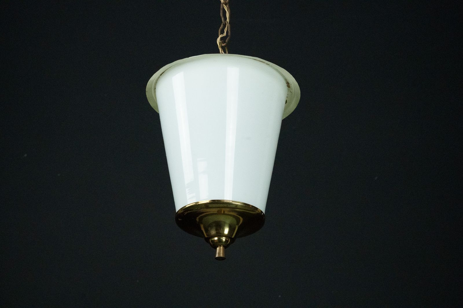 Mid Century Pendant Lantern In Brass And Lattimo Murano Glass, Italy, 1950s. photo buy