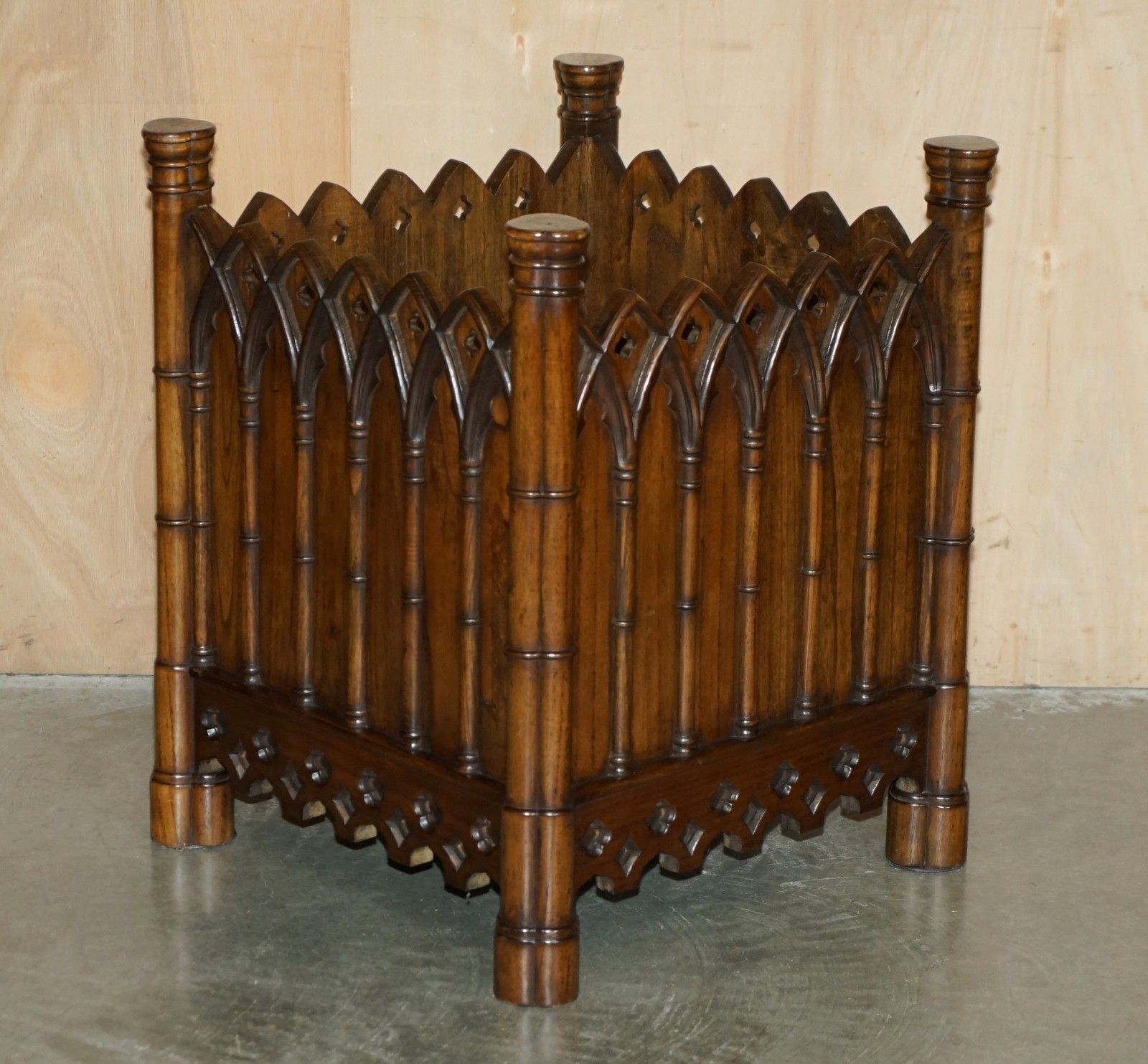 Stunning Pair Of Gothic Revival Extra Large Hand Carved Wooden Planters 72x60cm photo for sale