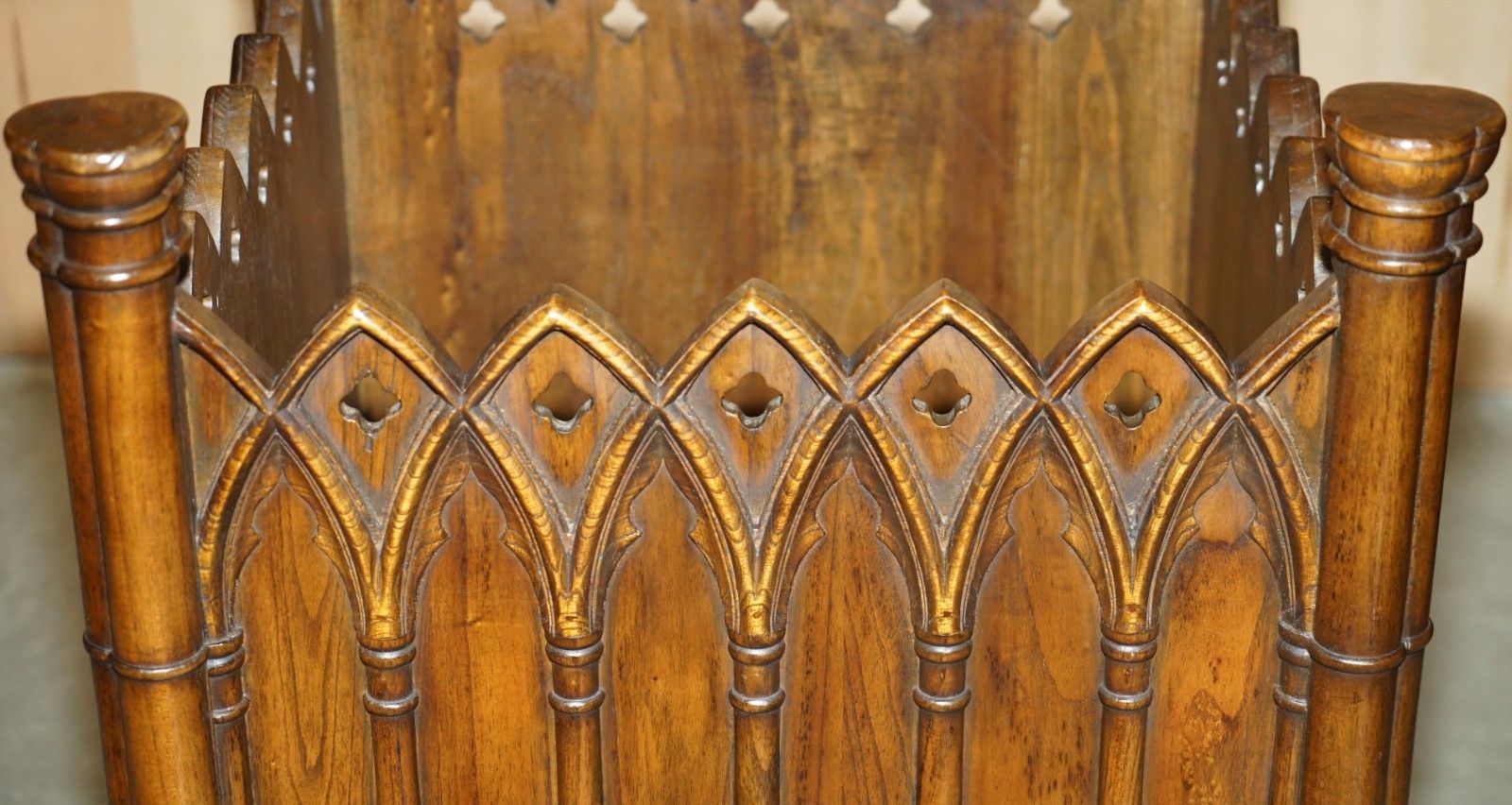 2850.0 Stunning Pair Of Gothic Revival Extra Large Hand Carved Wooden Planters 72x60cm photo