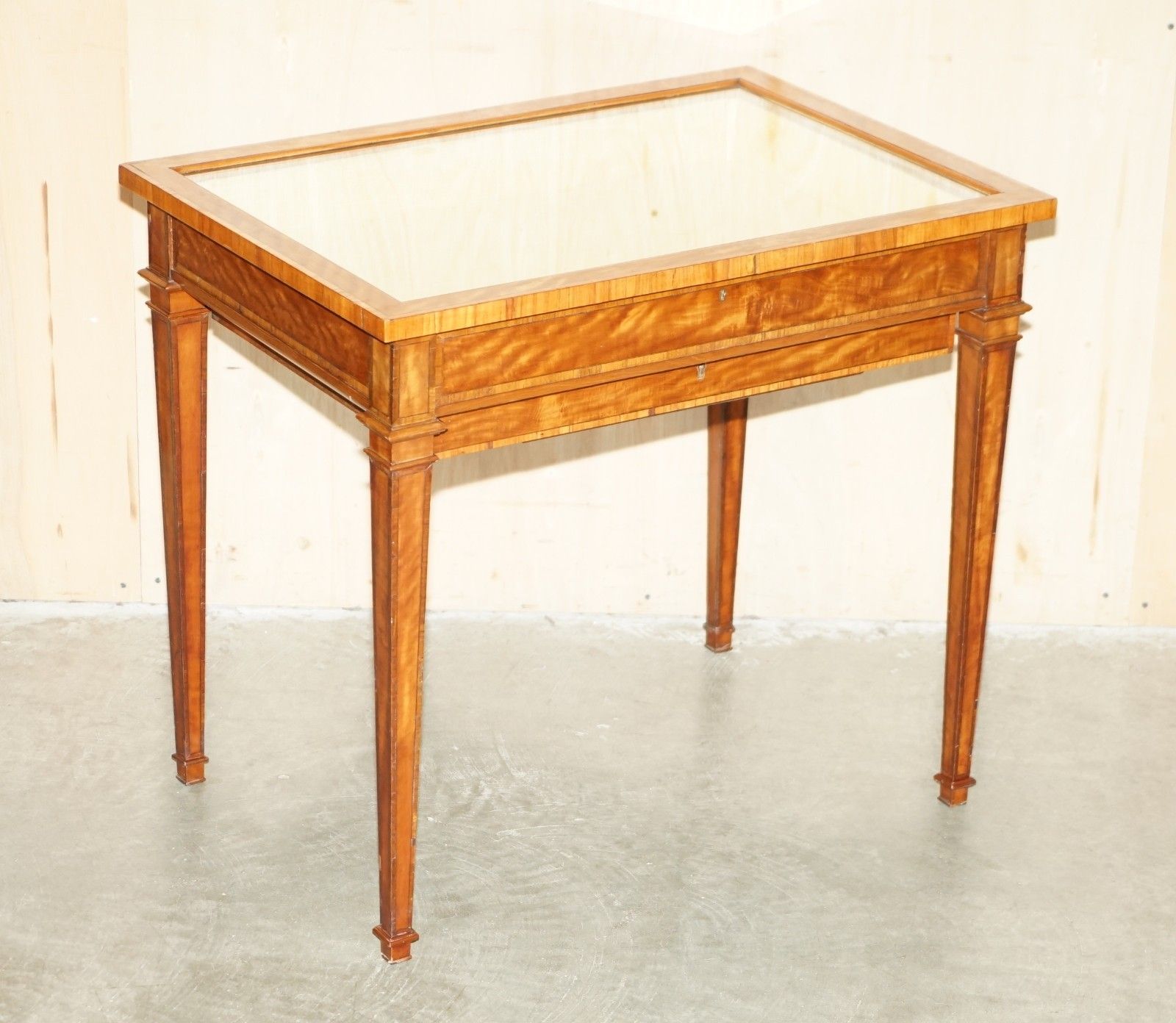 Antique Satinwood Bijouterie Glass Display Case Side End Table For Trinkets Etc photo furniture
