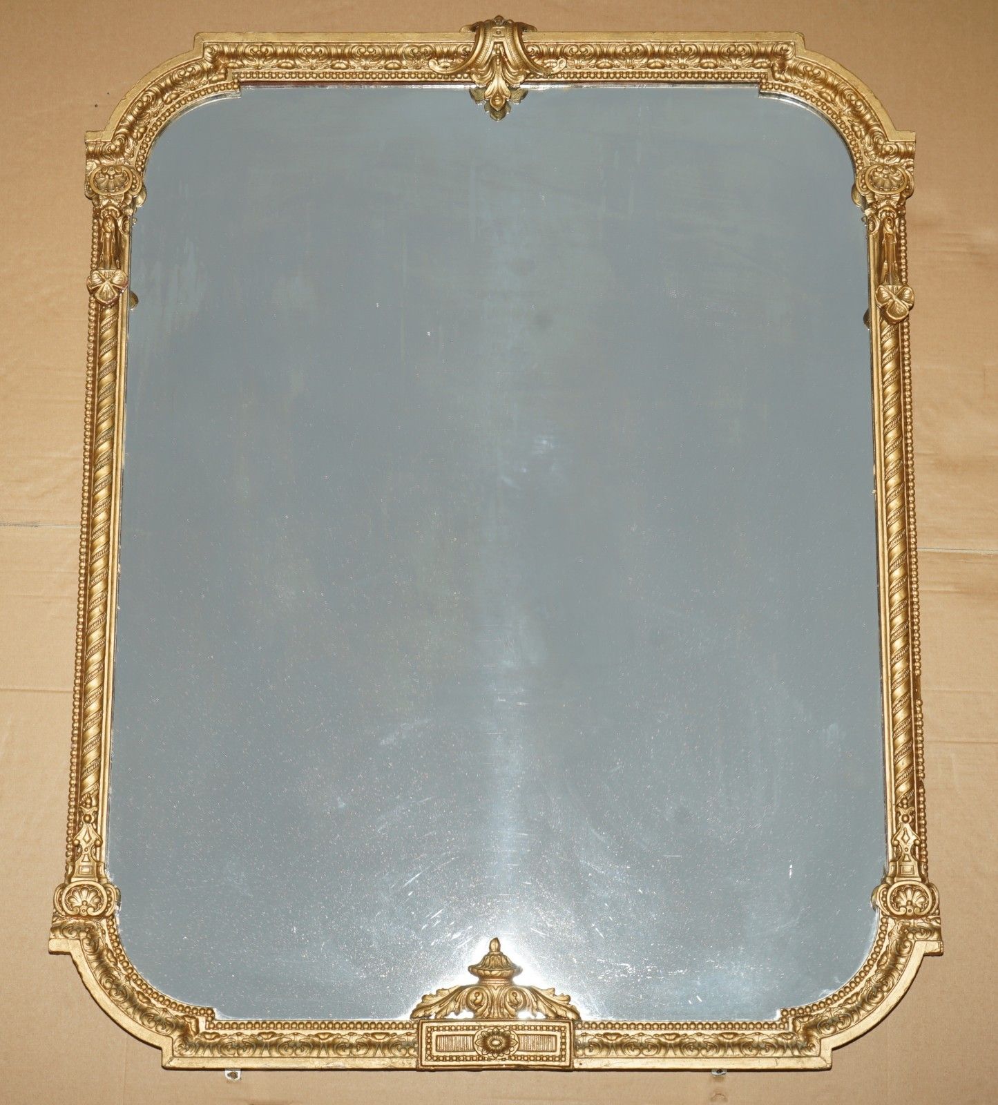 Exquisite Antique 19th Century Neoclassical Design Gold Gilt Overmantle Mirror photo furniture