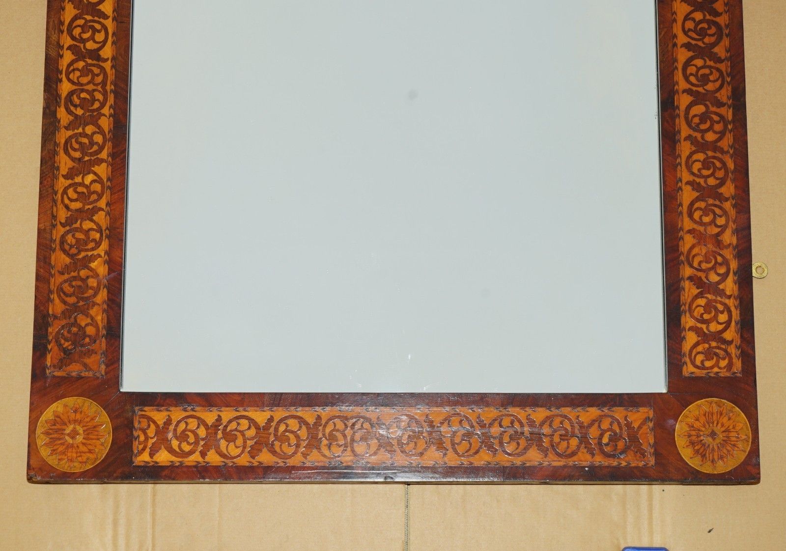 Ornately Decorated Antique Dutch Marquetry Inlay Wall Mirror Sublime Detailings photo for sale