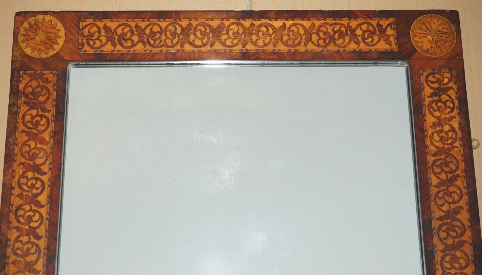 Ornately Decorated Antique Dutch Marquetry Inlay Wall Mirror Sublime Detailings photo vintage
