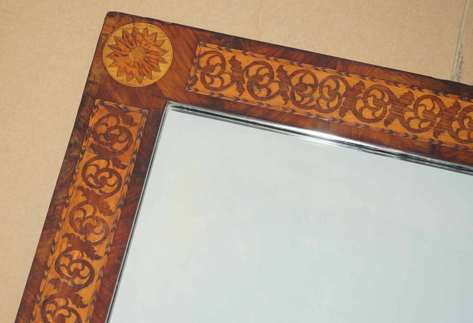photo furniture Ornately Decorated Antique Dutch Marquetry Inlay Wall Mirror Sublime Detailings