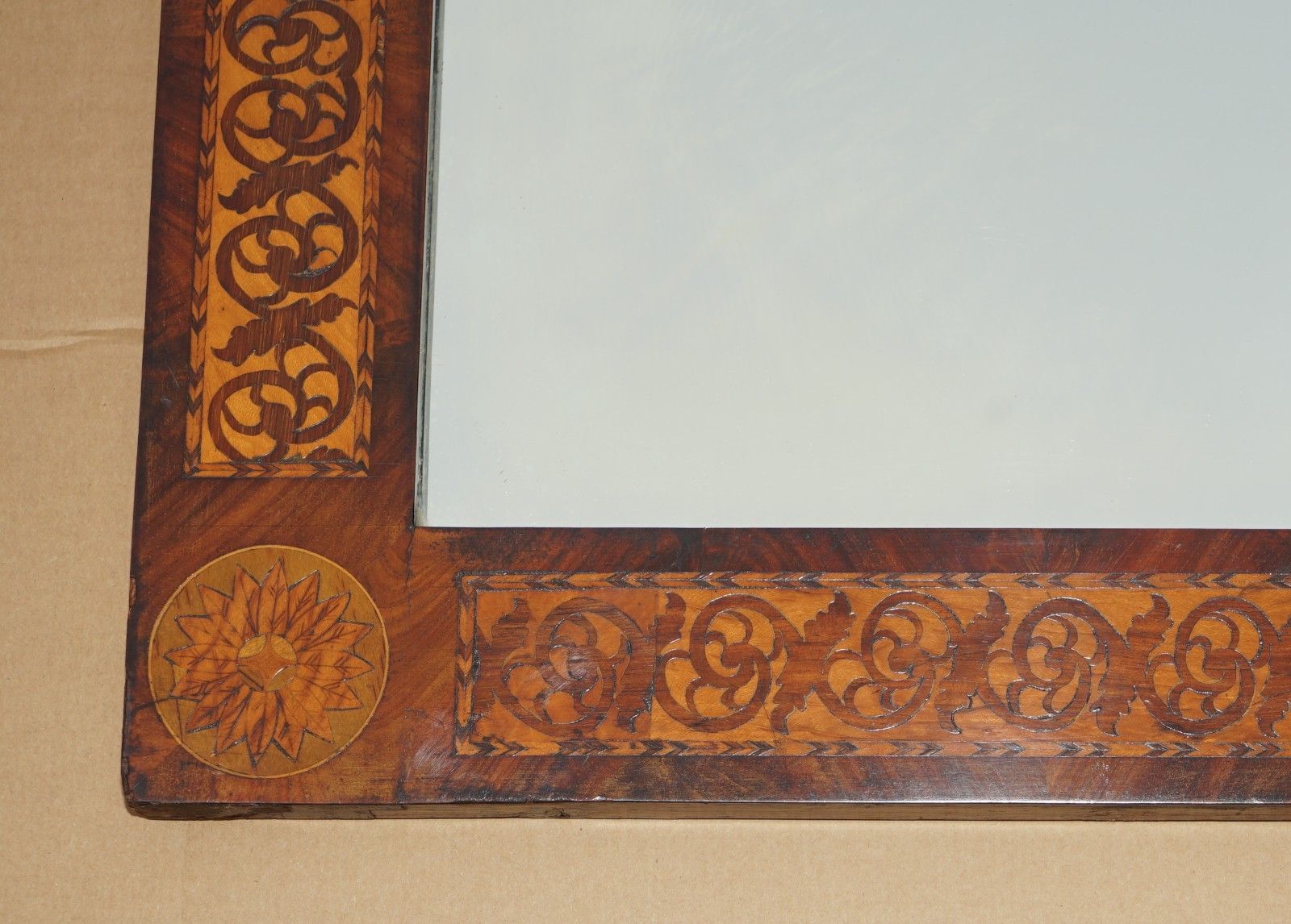 2350.0 Ornately Decorated Antique Dutch Marquetry Inlay Wall Mirror Sublime Detailings photo