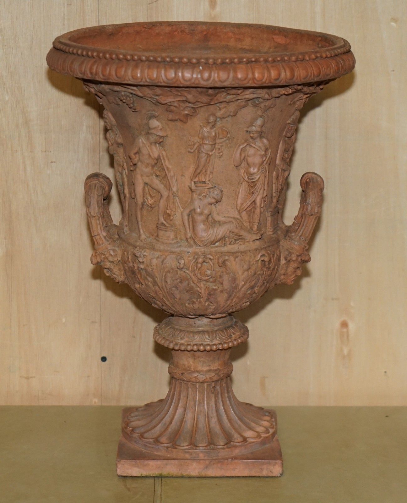 Antique Pair Of 1880 Medicis Frescoes Of Greek Mythology Terracotta Plant Vases photo for sale