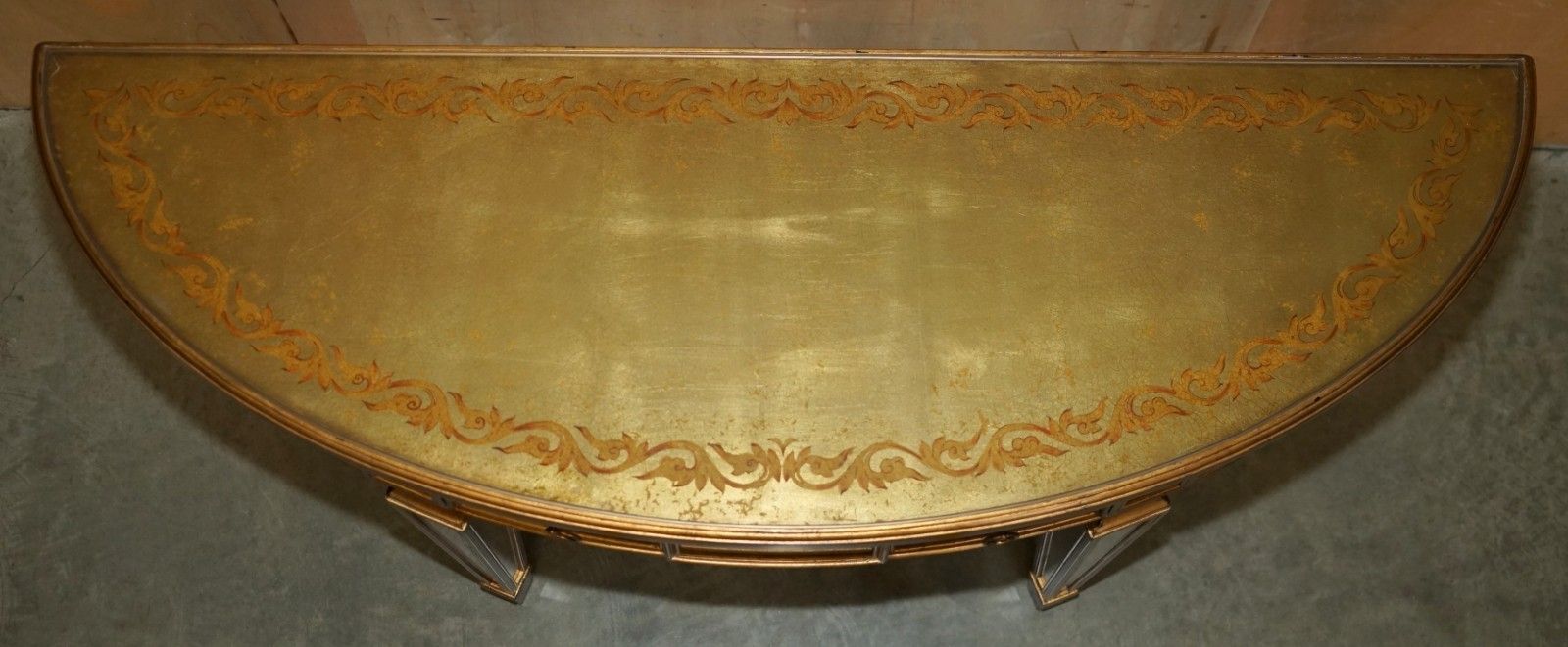 Furniture Theodore Alexander Eglomise Demilune Console Table Venetian Gold Gilt Finish photo